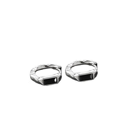 Stainless Steel Silver-Plated Studded Geometric Shaped Hoop Earrings