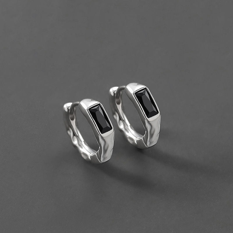Stainless Steel Silver-Plated Studded Geometric Shaped Hoop Earrings