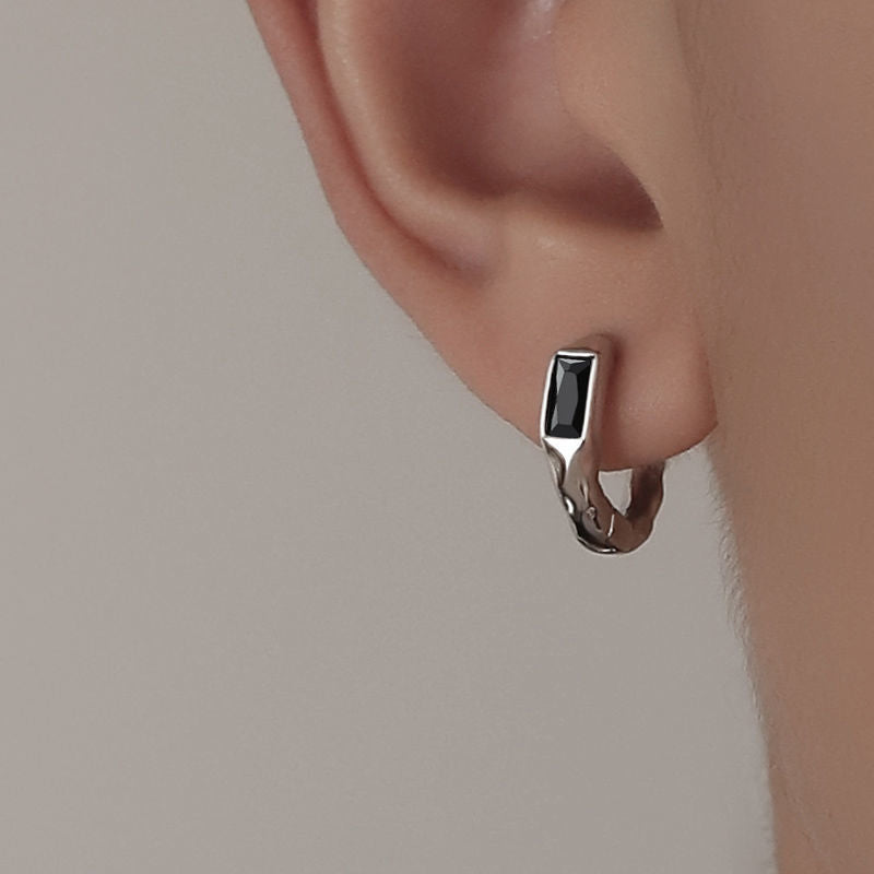 Stainless Steel Silver-Plated Studded Geometric Shaped Hoop Earrings