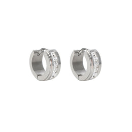 Stainless Steel Silver-Plated Studded Circular Shaped Hoop Earrings