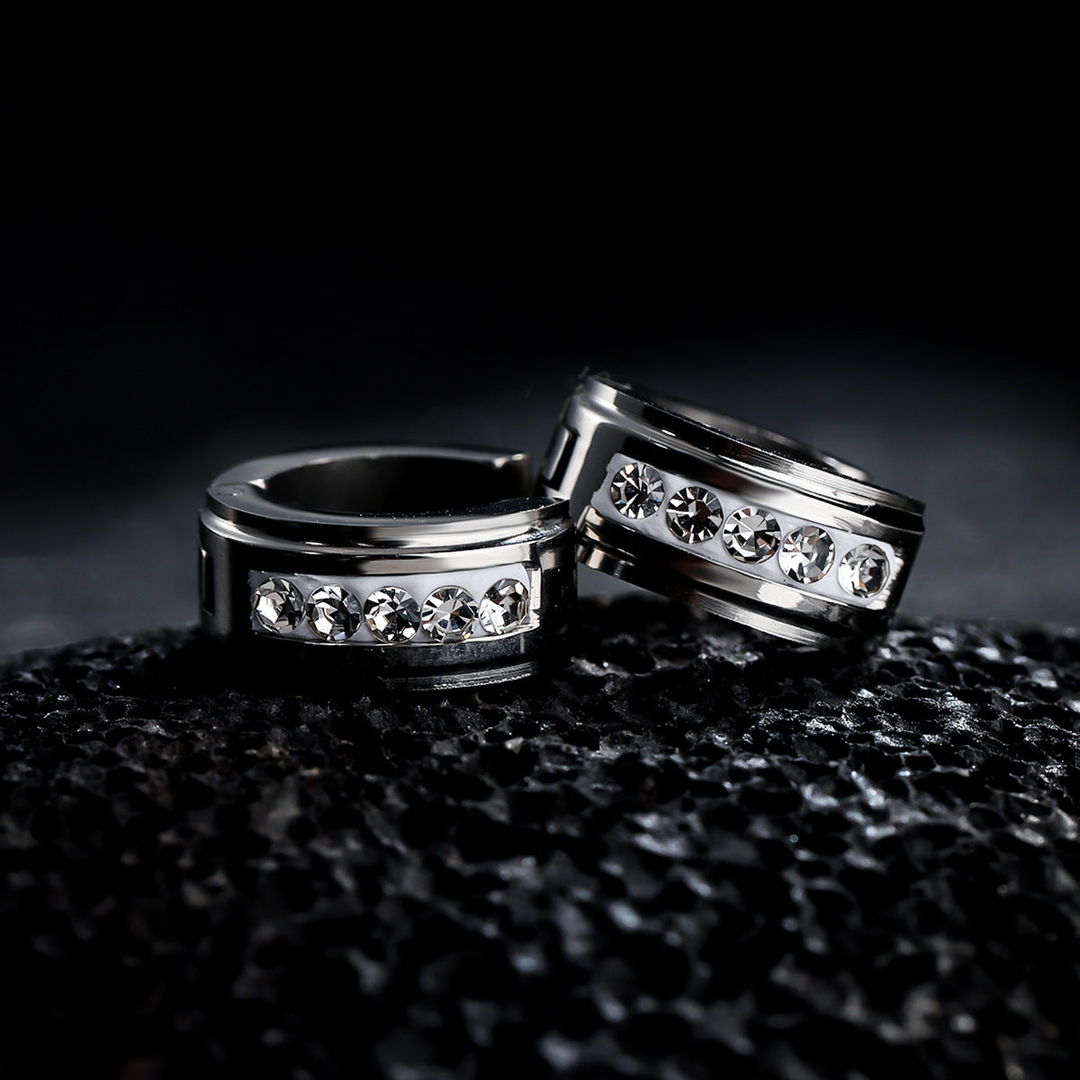 Stainless Steel Silver-Plated Studded Circular Shaped Hoop Earrings