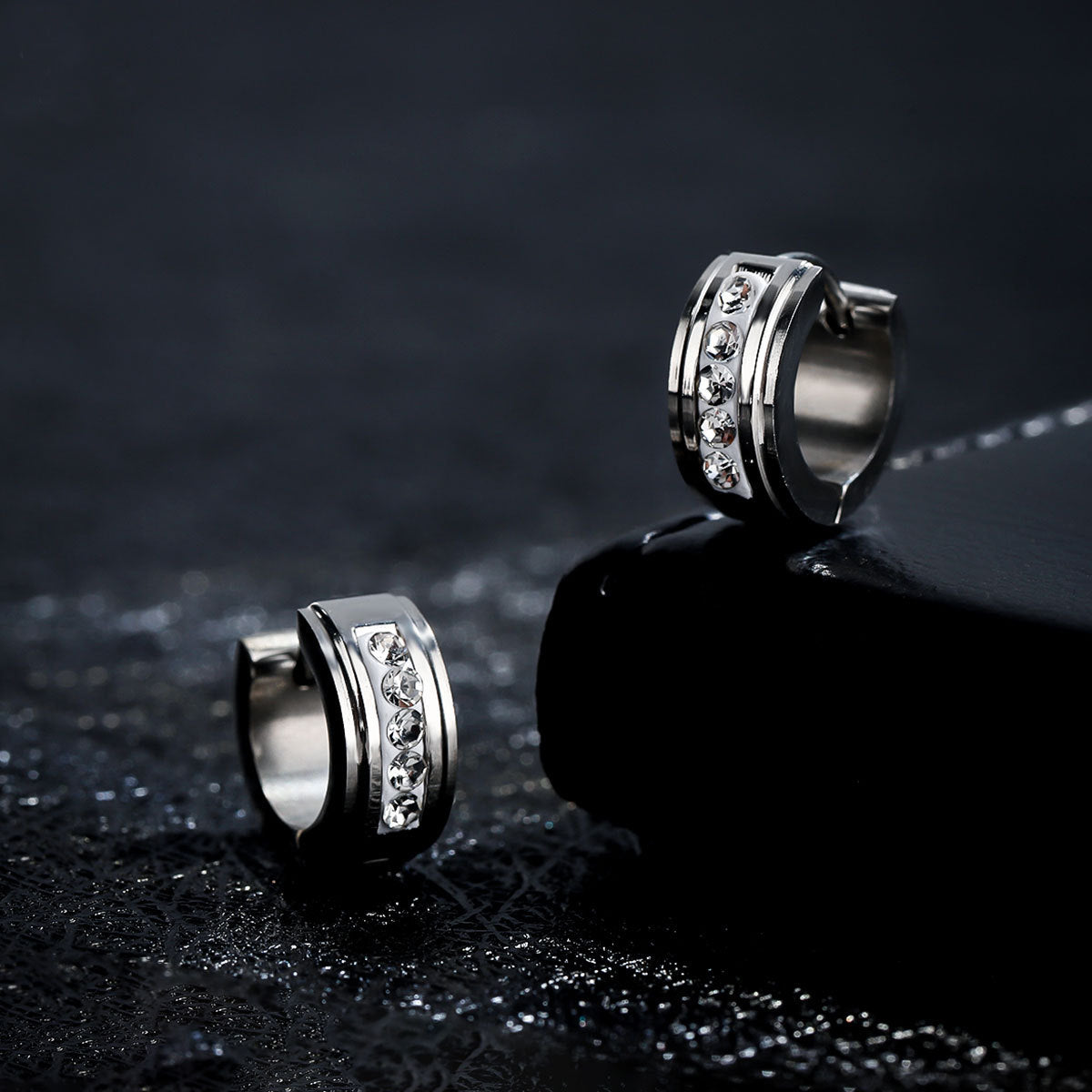 Stainless Steel Silver-Plated Studded Circular Shaped Hoop Earrings
