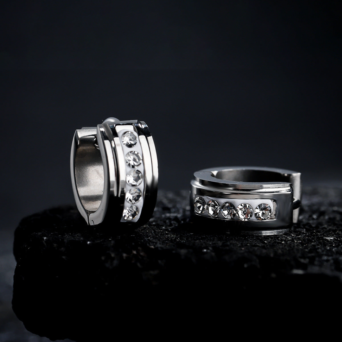 Stainless Steel Silver-Plated Studded Circular Shaped Hoop Earrings
