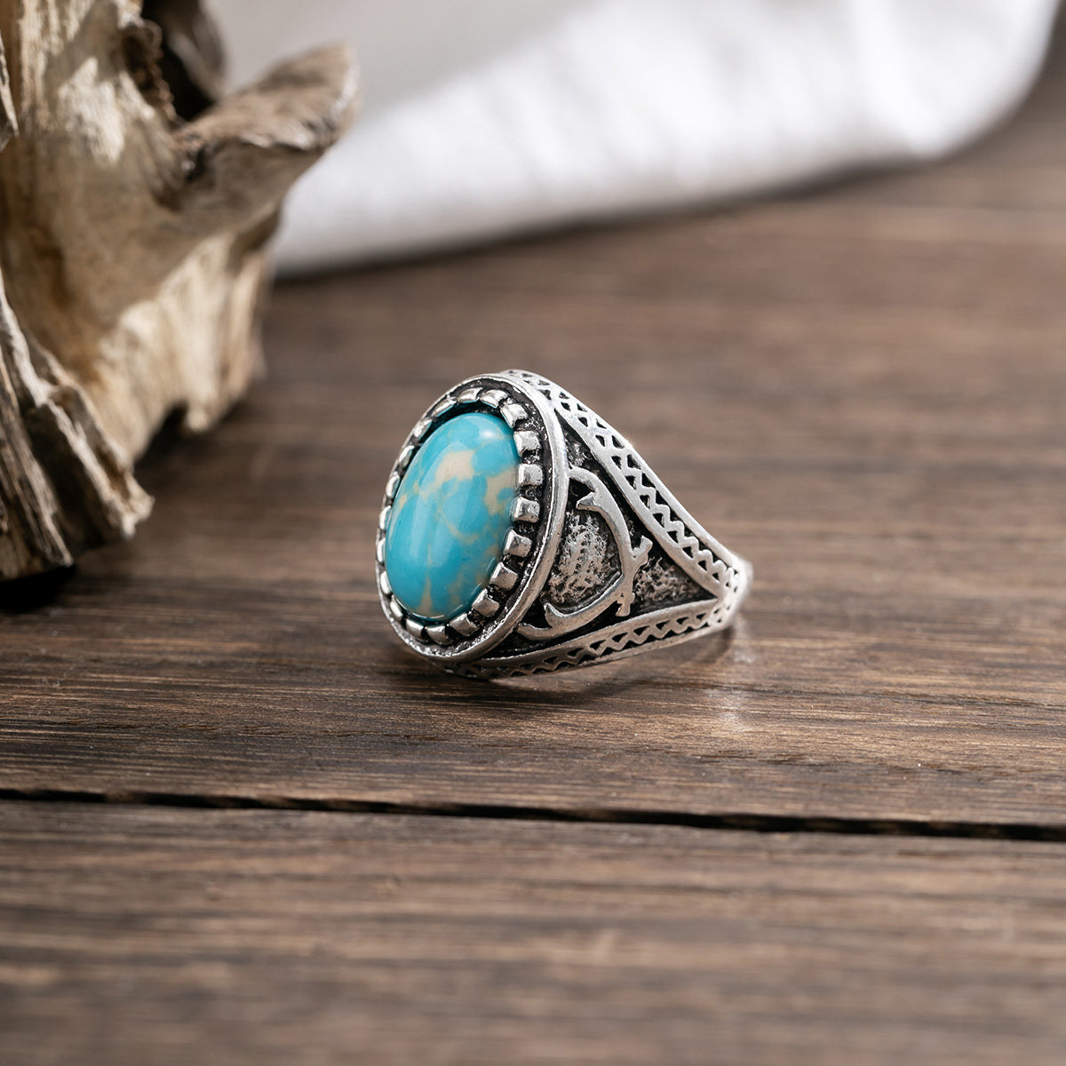 Silver-Plated Stone-Studded Adjustable Finger Ring