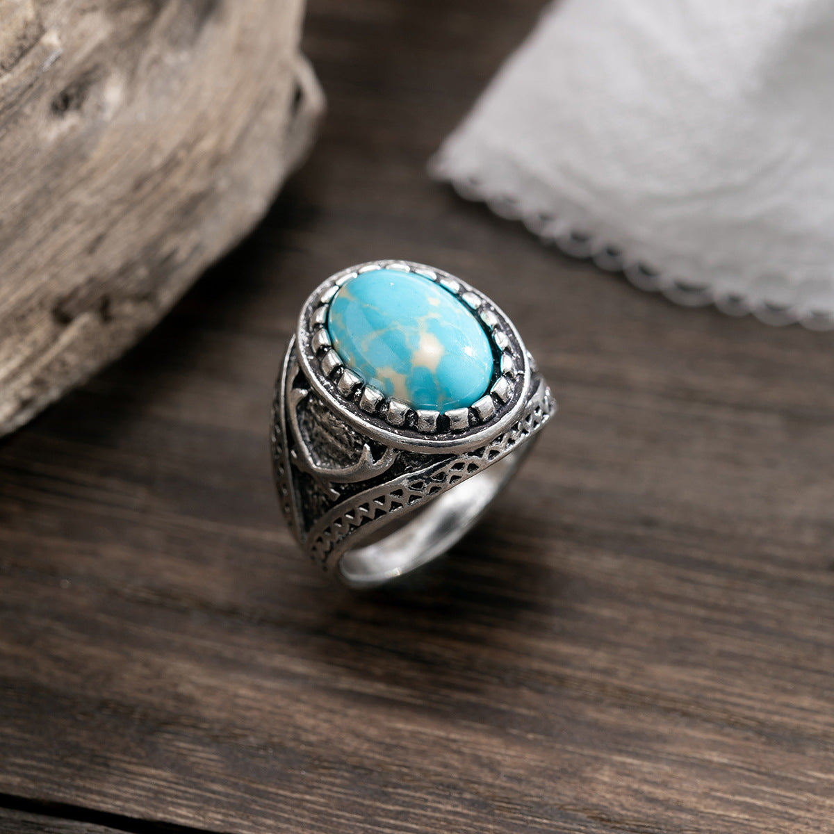Silver-Plated Stone-Studded Adjustable Finger Ring