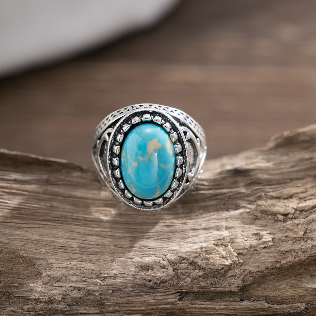 Silver-Plated Stone-Studded Adjustable Finger Ring
