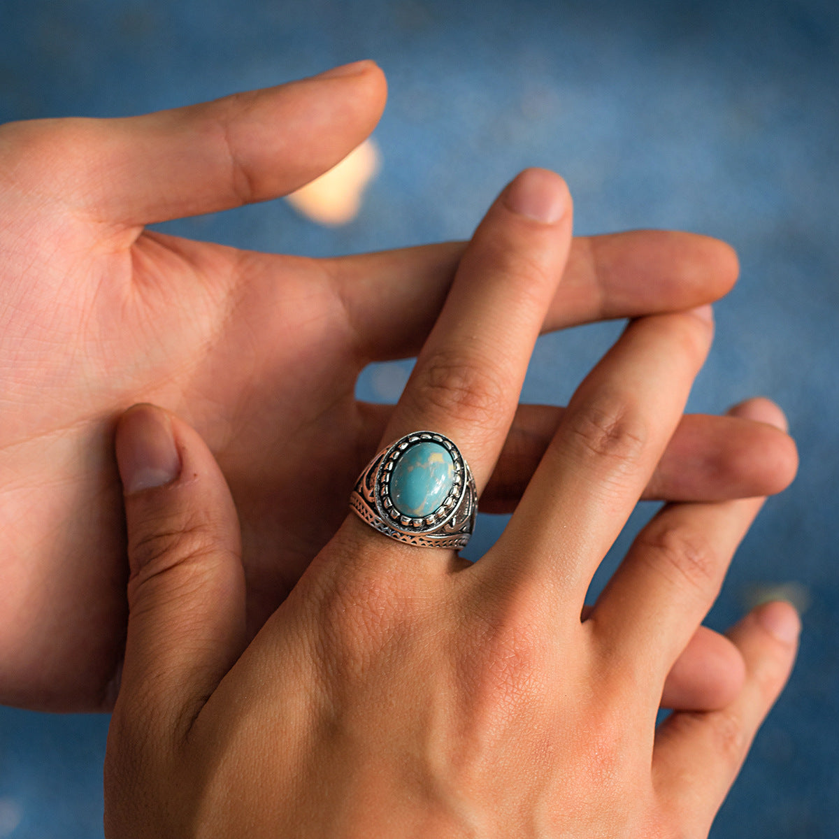 Silver-Plated Stone-Studded Adjustable Finger Ring