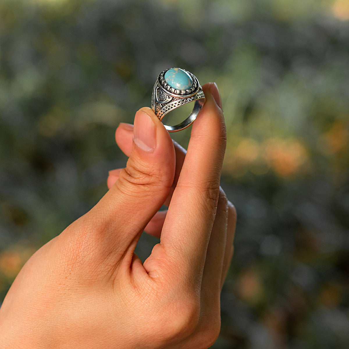 Silver-Plated Stone-Studded Adjustable Finger Ring