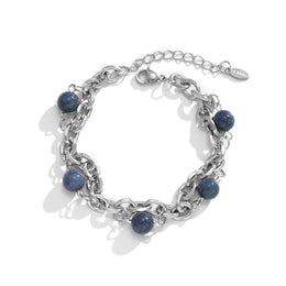 Men Silver-Plated Artificial Beaded Link Bracelet