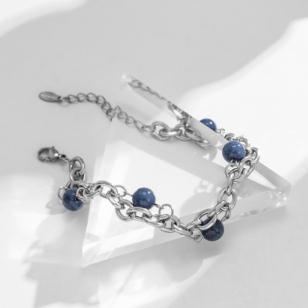 Men Silver-Plated Artificial Beaded Link Bracelet
