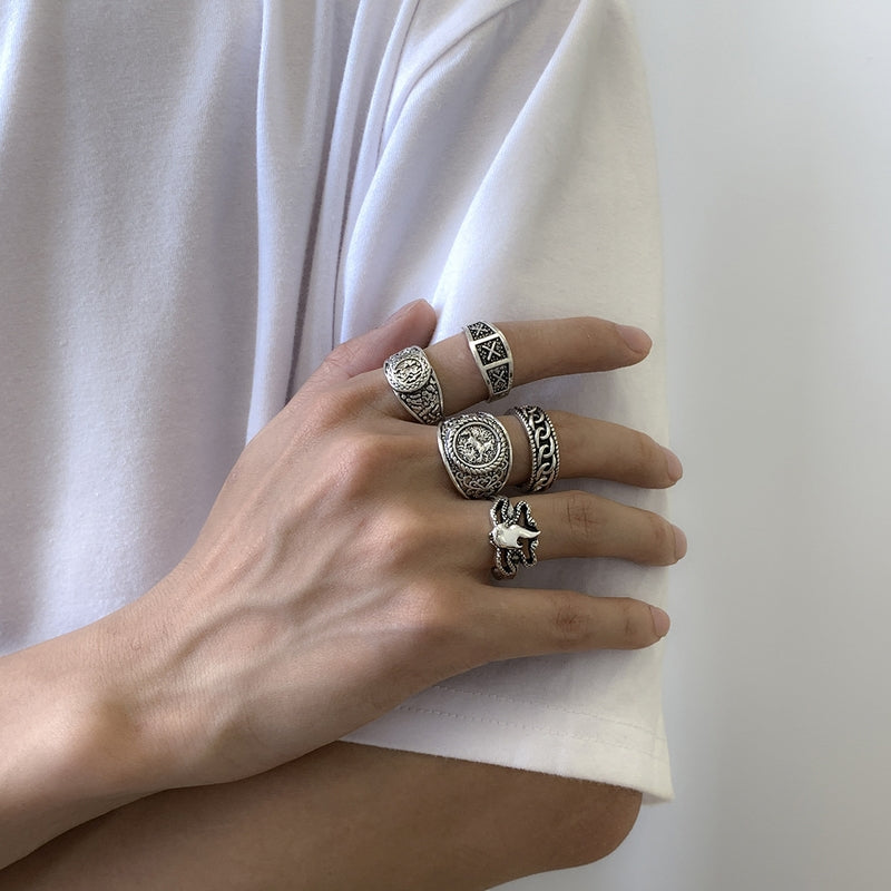 Men Pack of 5 Silver-Plated Finger Rings