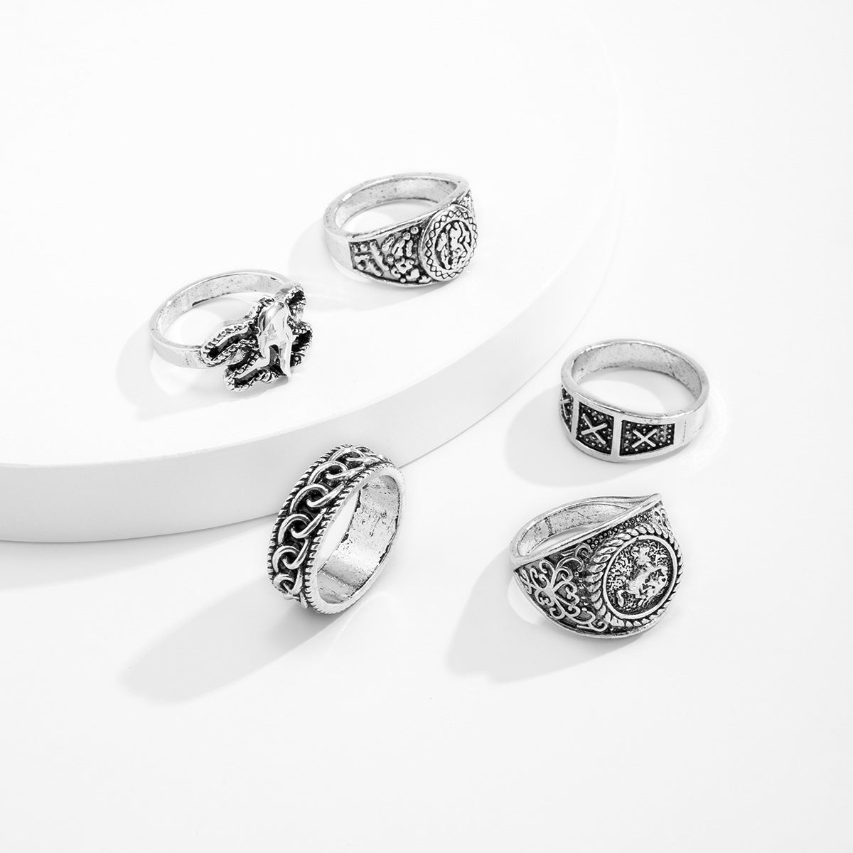 Men Pack of 5 Silver-Plated Finger Rings