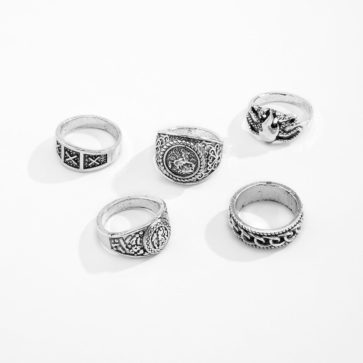 Men Pack of 5 Silver-Plated Finger Rings