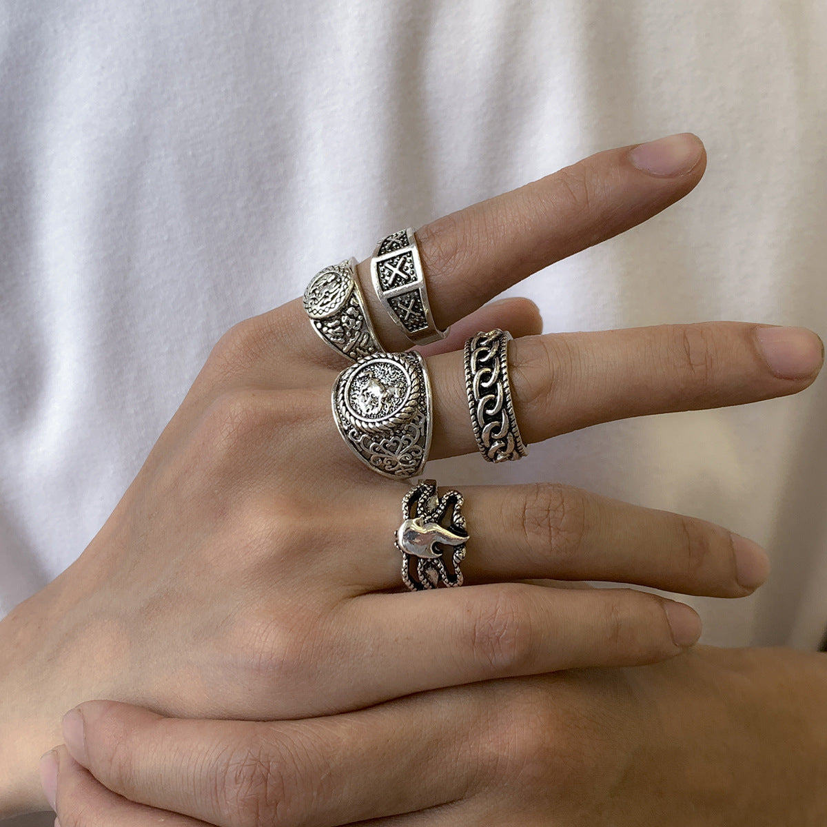 Men Pack of 5 Silver-Plated Finger Rings