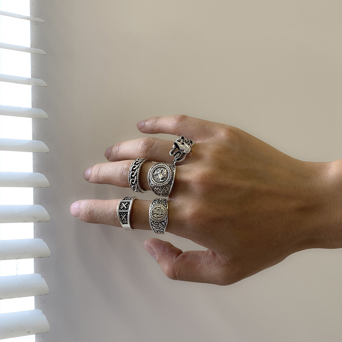 Men Pack of 5 Silver-Plated Finger Rings