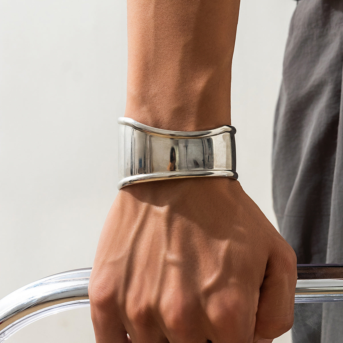 Men Silver-Plated Cuff Bracelet