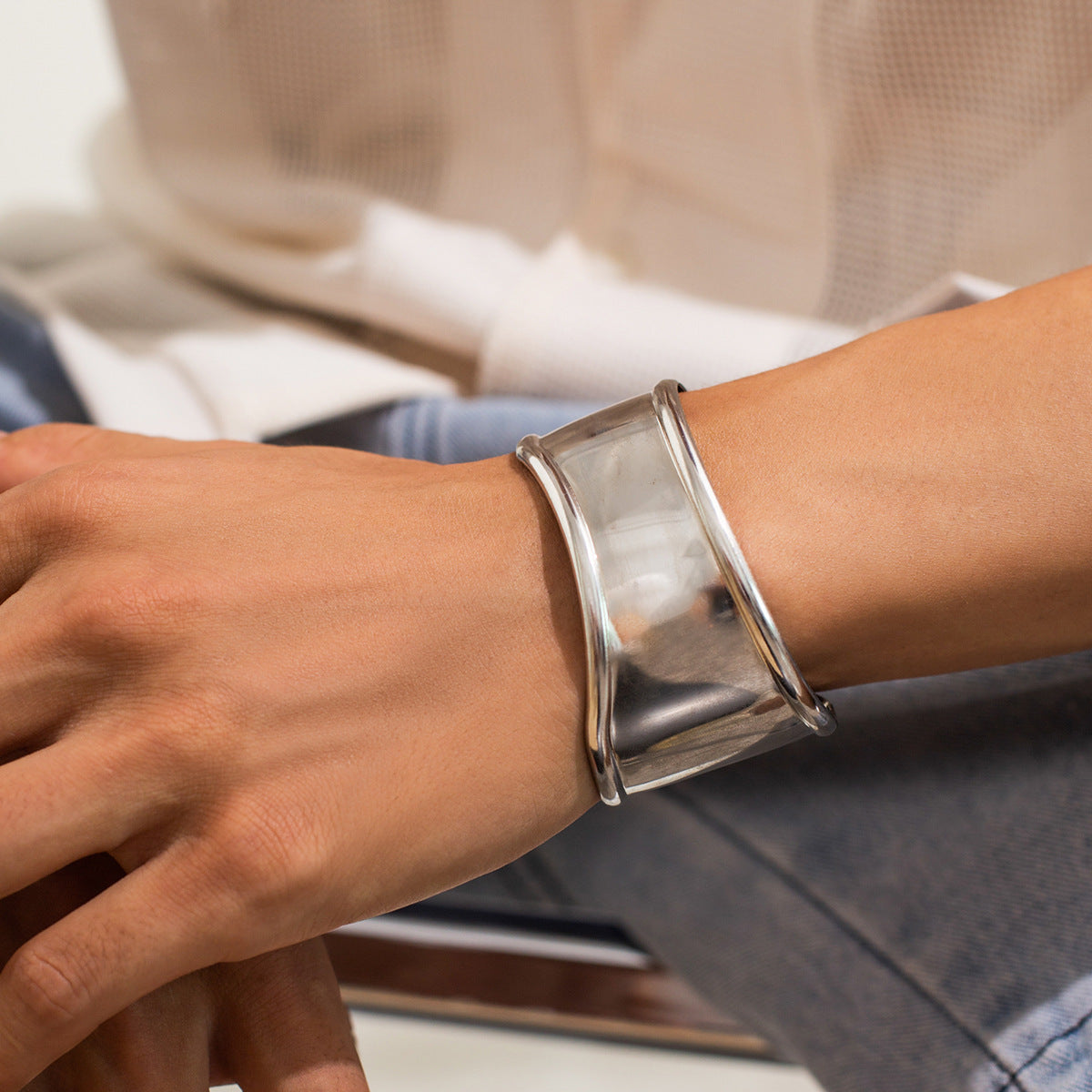 Men Silver-Plated Cuff Bracelet