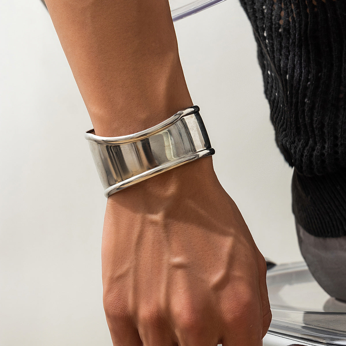 Men Silver-Plated Cuff Bracelet