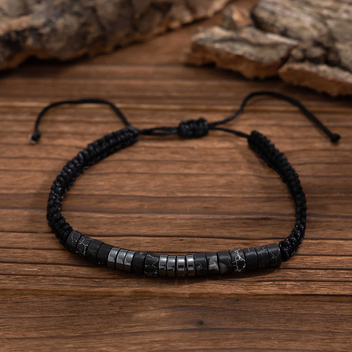 Men Silver-Plated Artificial Beaded Wraparound Bracelet