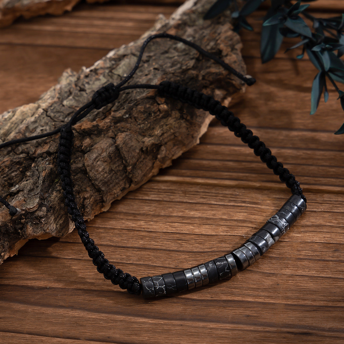 Men Silver-Plated Artificial Beaded Wraparound Bracelet
