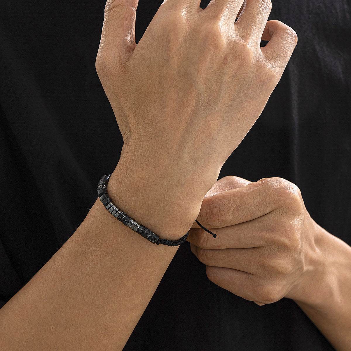 Men Silver-Plated Artificial Beaded Wraparound Bracelet
