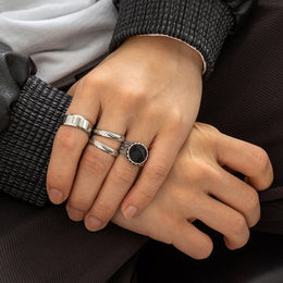 Men Pack of 4 Silver-Plated Stone Studded Finger Rings