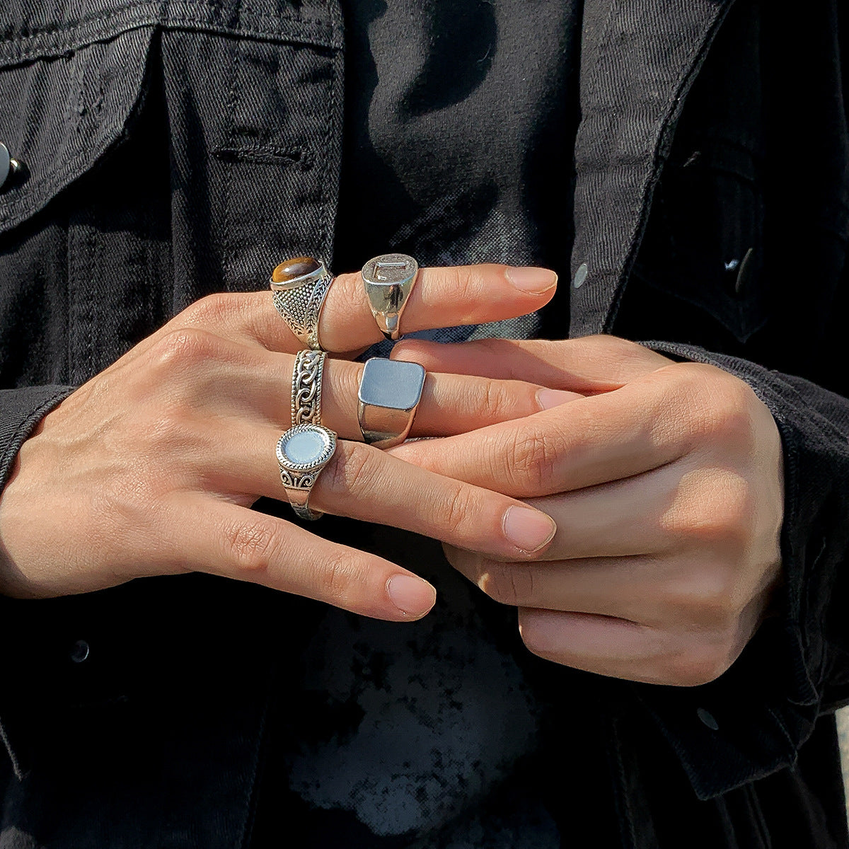 Set Of 5 Silver-Plated Finger Ring