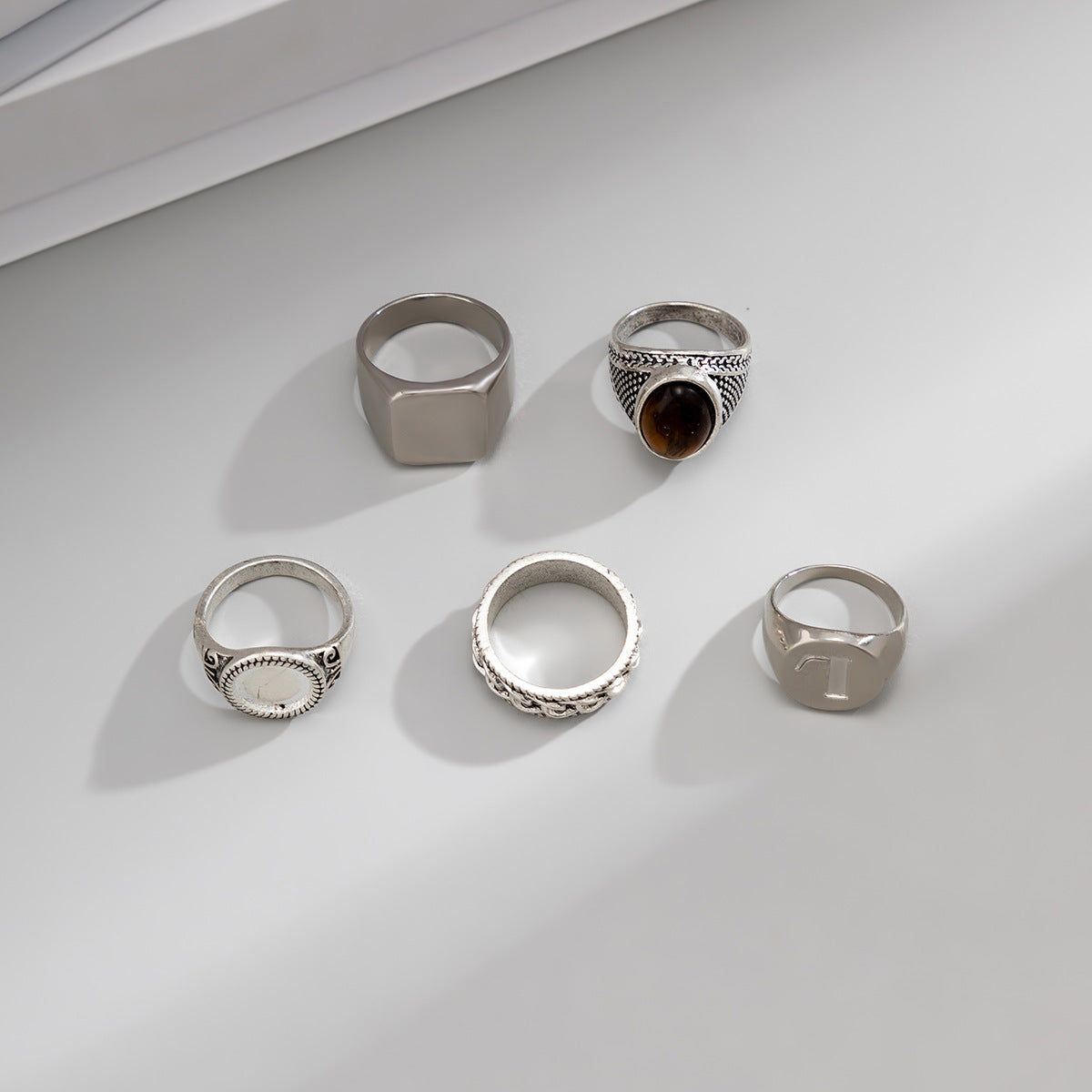 Set Of 5 Silver-Plated Finger Ring