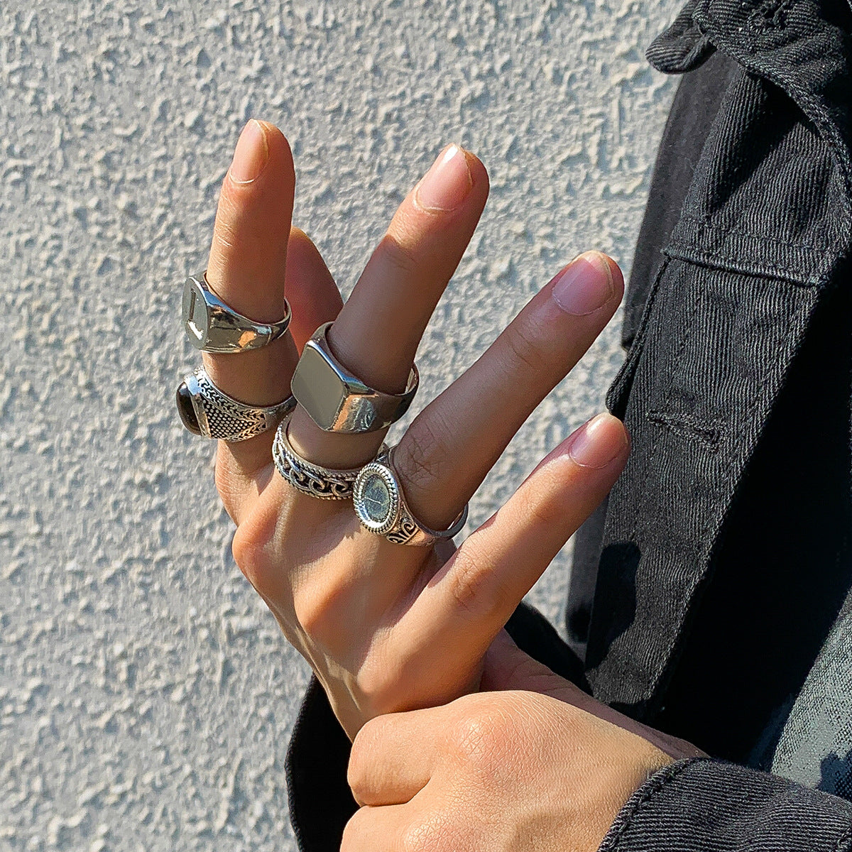 Set Of 5 Silver-Plated Finger Ring