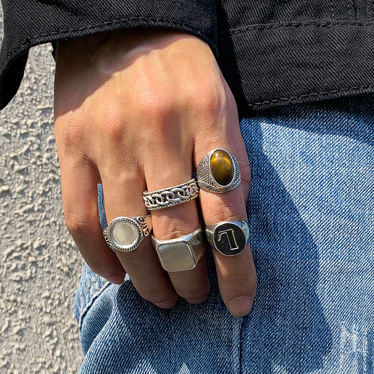 Set Of 5 Silver-Plated Finger Ring