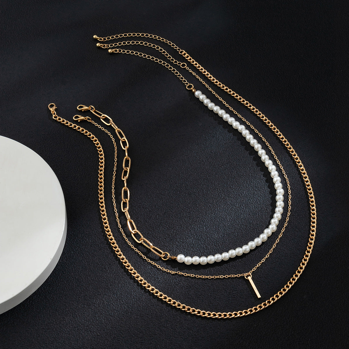 Gold-Plated Artificial Stones Beaded Necklace