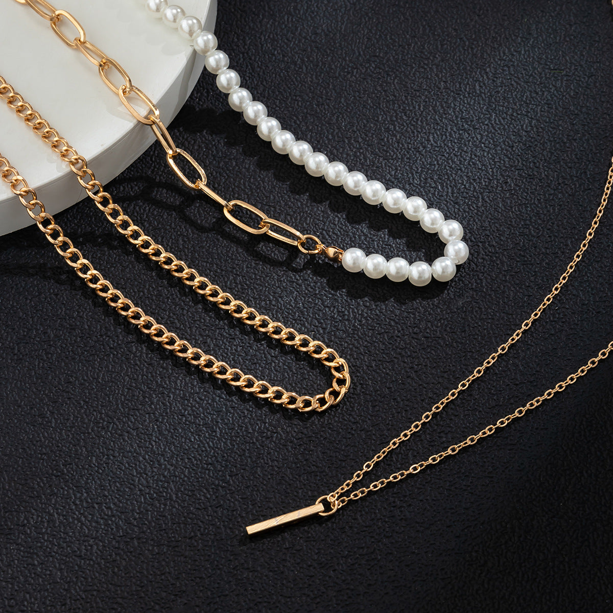 Gold-Plated Artificial Stones Beaded Necklace