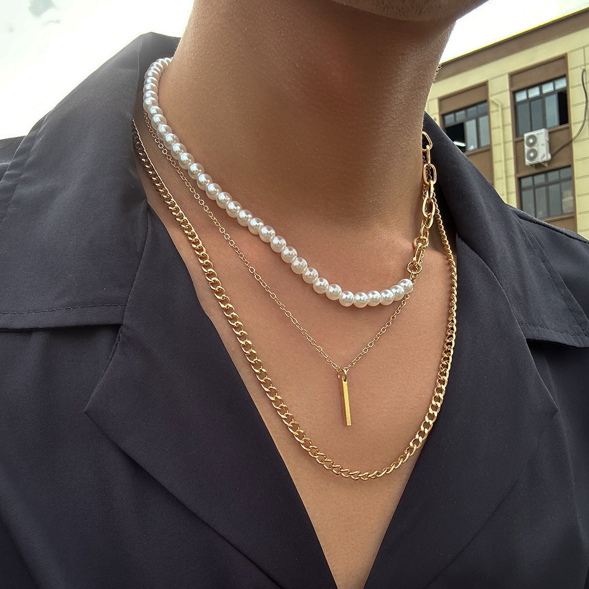 Gold-Plated Artificial Stones Beaded Necklace