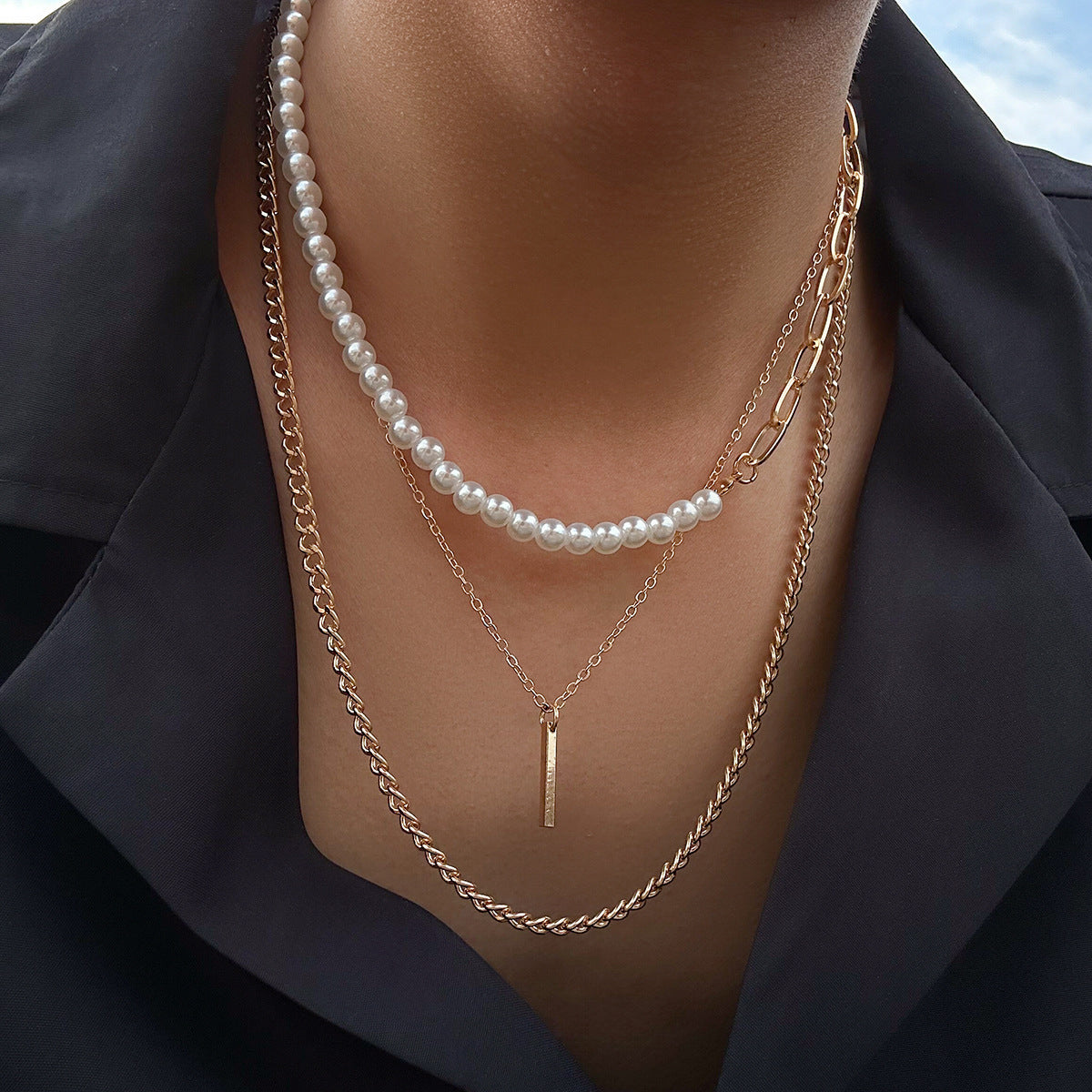 Gold-Plated Artificial Stones Beaded Necklace
