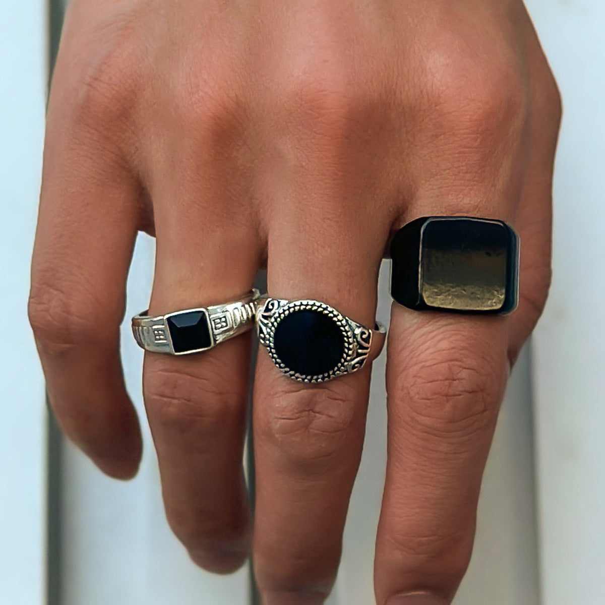 Set Of 3 Silver-Plated  Adjustable Finger Ring