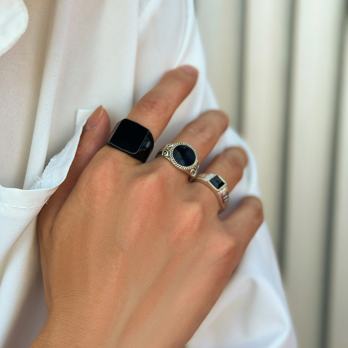 Set Of 3 Silver-Plated  Adjustable Finger Ring