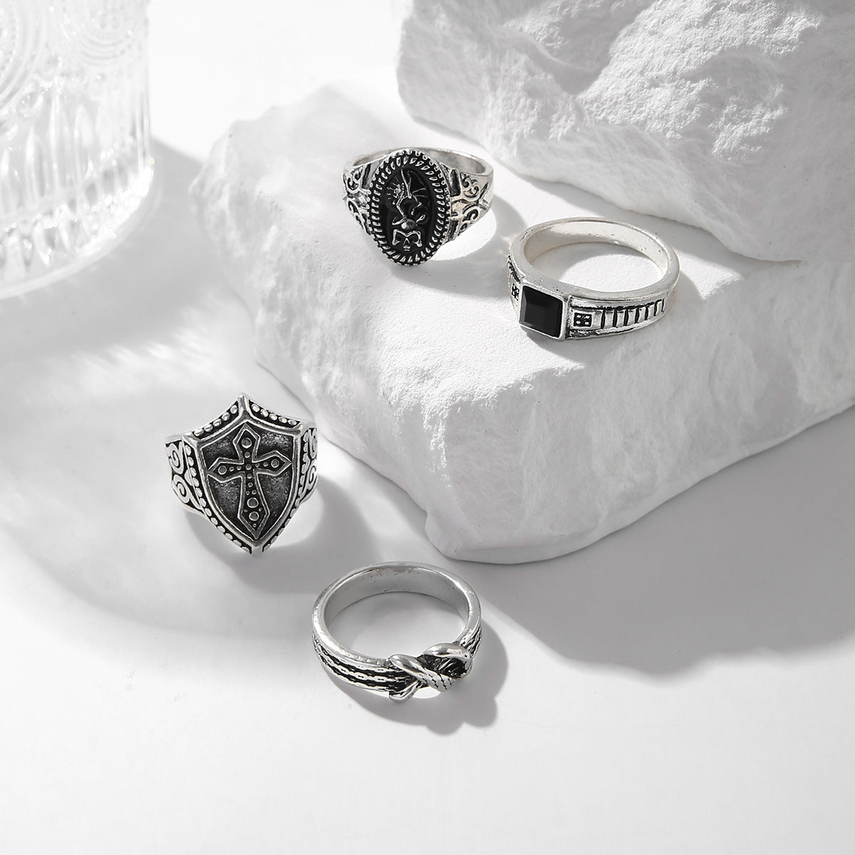 Set Of 4 Silver-Plated Finger Ring