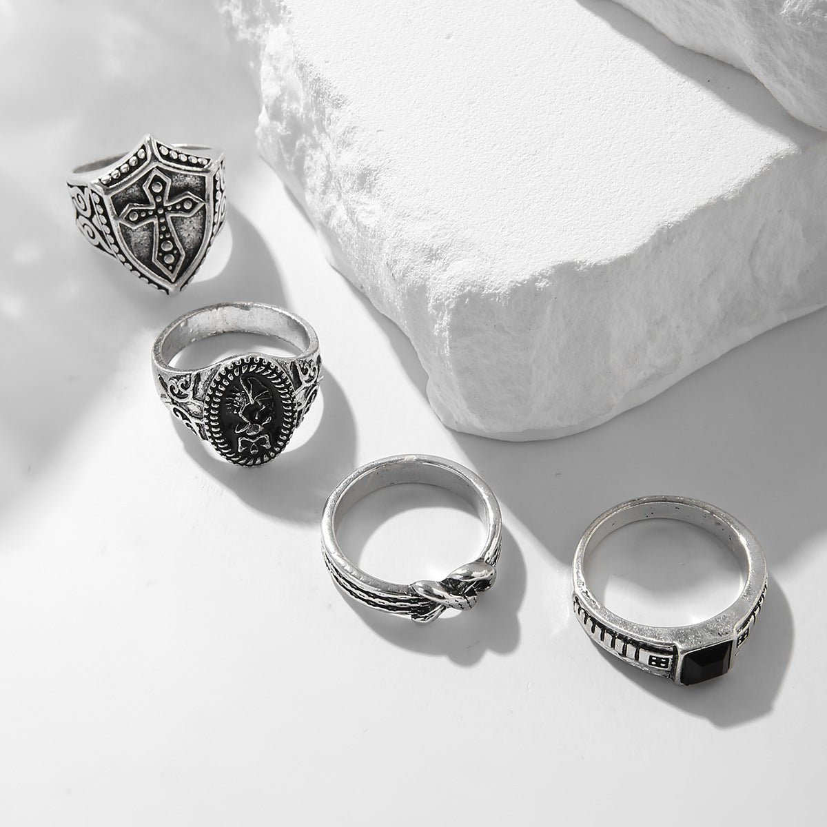 Set Of 4 Silver-Plated Finger Ring