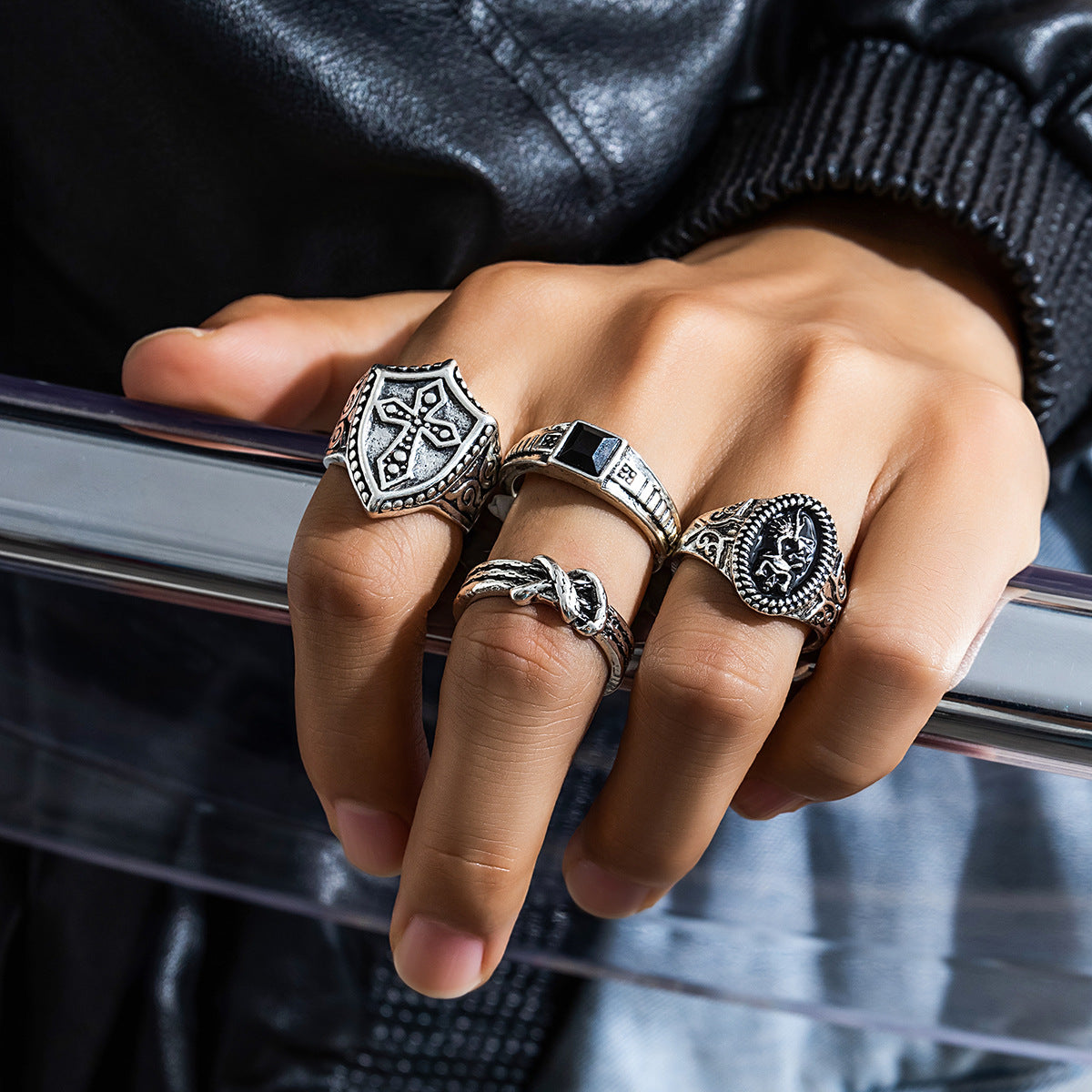 Set Of 4 Silver-Plated Finger Ring