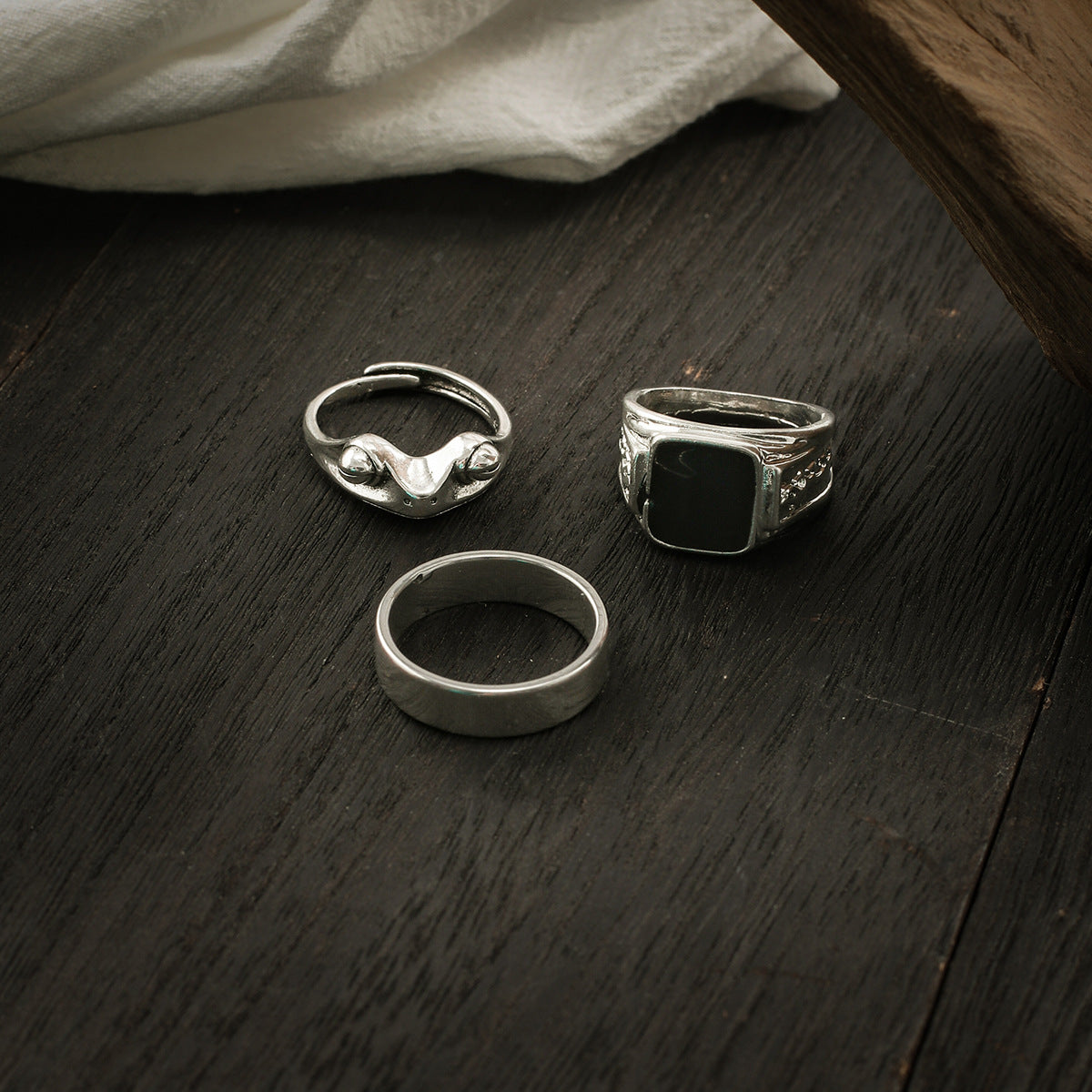 Set Of 3 Silver-Plated Finger Ring