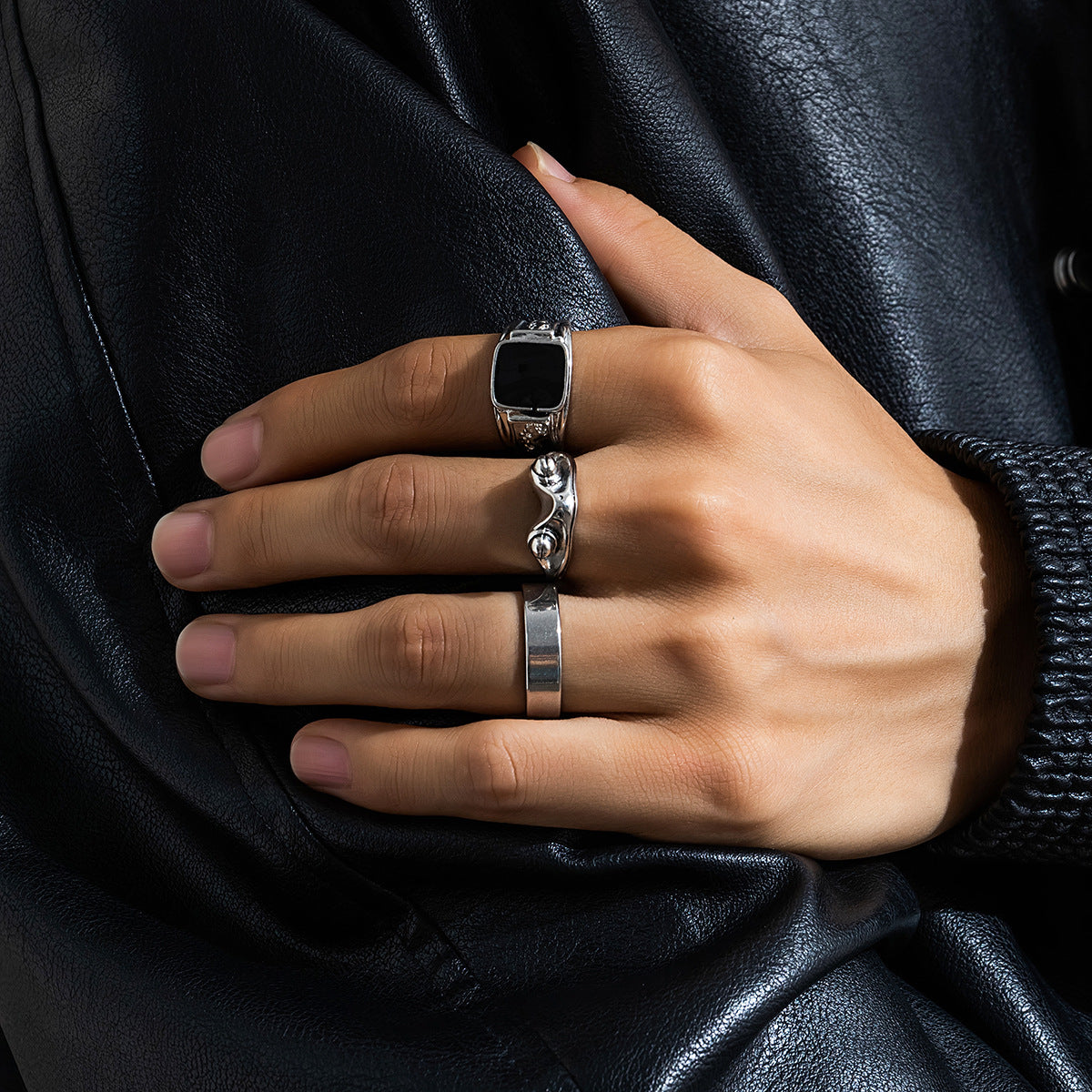 Set Of 3 Silver-Plated Finger Ring