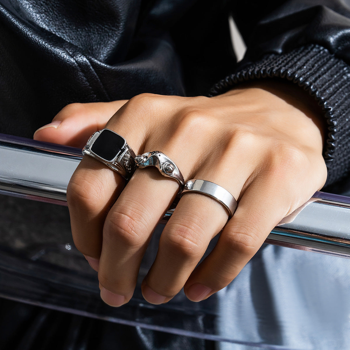 Set Of 3 Silver-Plated Finger Ring
