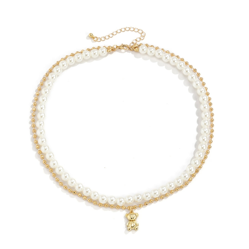 Gold-Plated Artificial Stone Baeded MInimal Necklace