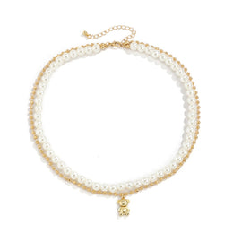 Gold-Plated Artificial Stone Baeded MInimal Necklace