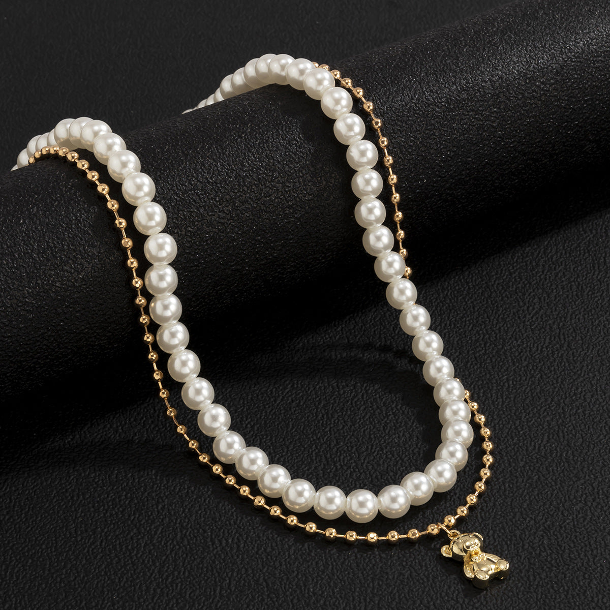 Gold-Plated Artificial Stone Baeded MInimal Necklace