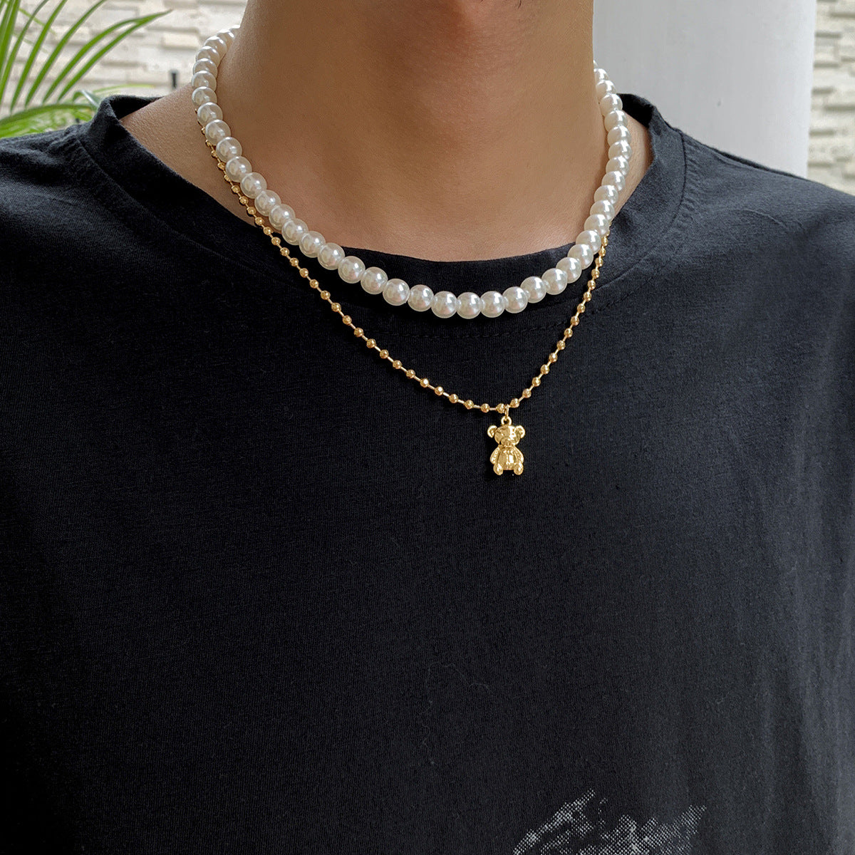 Gold-Plated Artificial Stone Baeded MInimal Necklace
