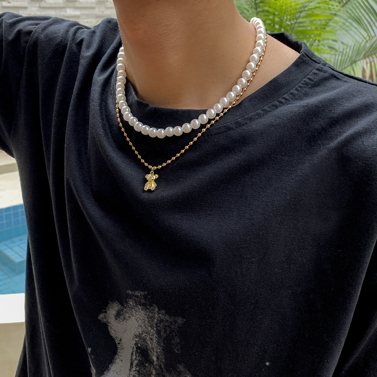 Gold-Plated Artificial Stone Baeded MInimal Necklace