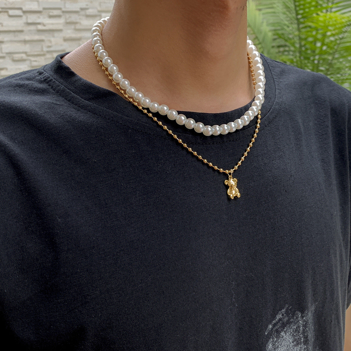Gold-Plated Artificial Stone Baeded MInimal Necklace