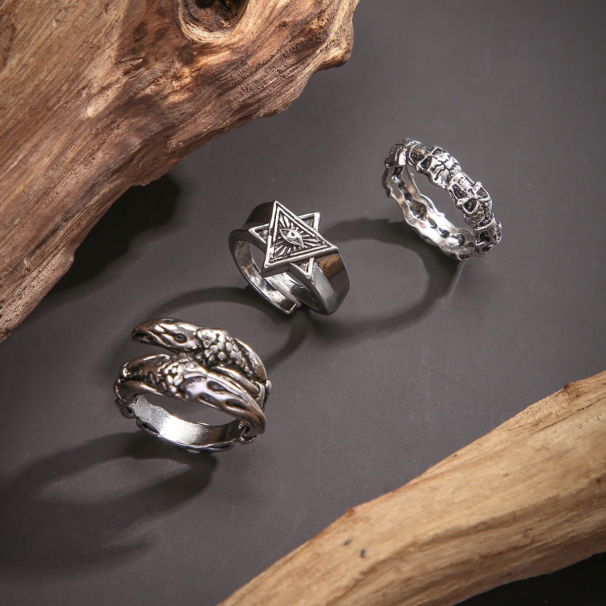 Set Of 3 Sliver-Plated Adjustable Finger Ring