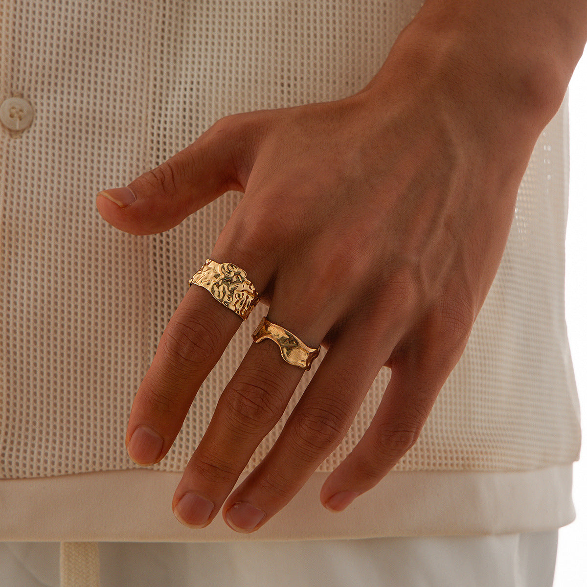 Men Gold Plated Textured Adjustable Finger Ring